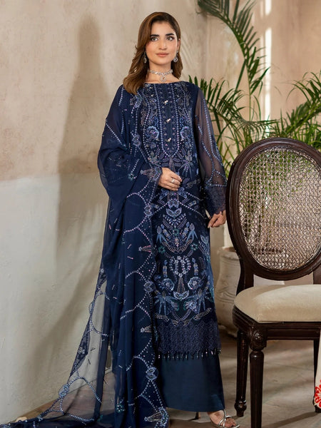 Blue Fine Embroidered Chiffon Luxe Formal Wear Wedding Dress by Fabricoz USA