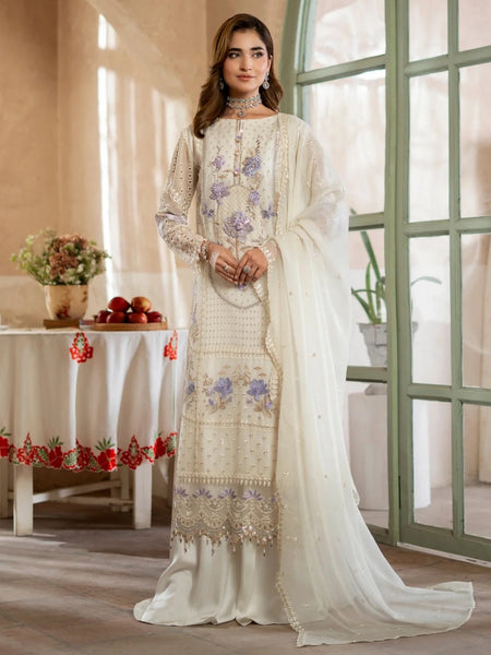 White Fine Embroidered Chiffon Pakistani Salwar Kameez by Fabricoz USA