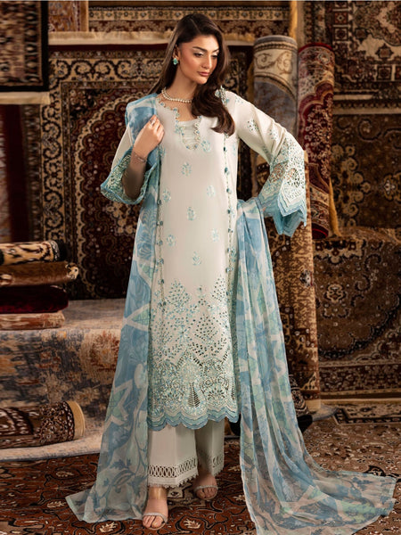Ivory Lawn Schiffli Embroidered Luxe Designer Pakistani Salwar Kameez by Fabricoz USA
