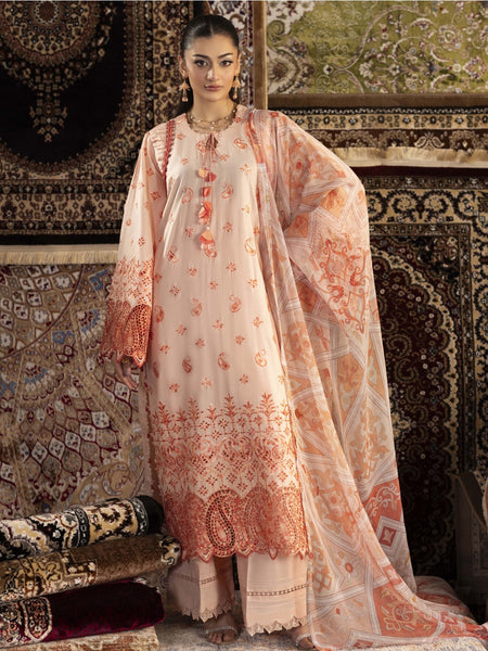 Peach Lawn Schiffli Embroidered Couture Pakistani Salwar Kameez by Fabricoz USA