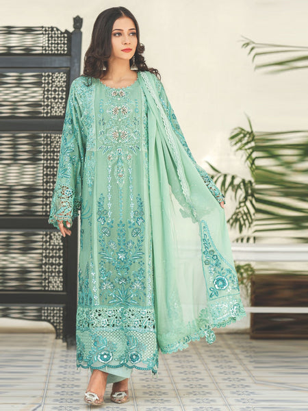 Mint Green Chiffon Heavy Embroidered Straight Pakistani Dress by Fabricoz USA
