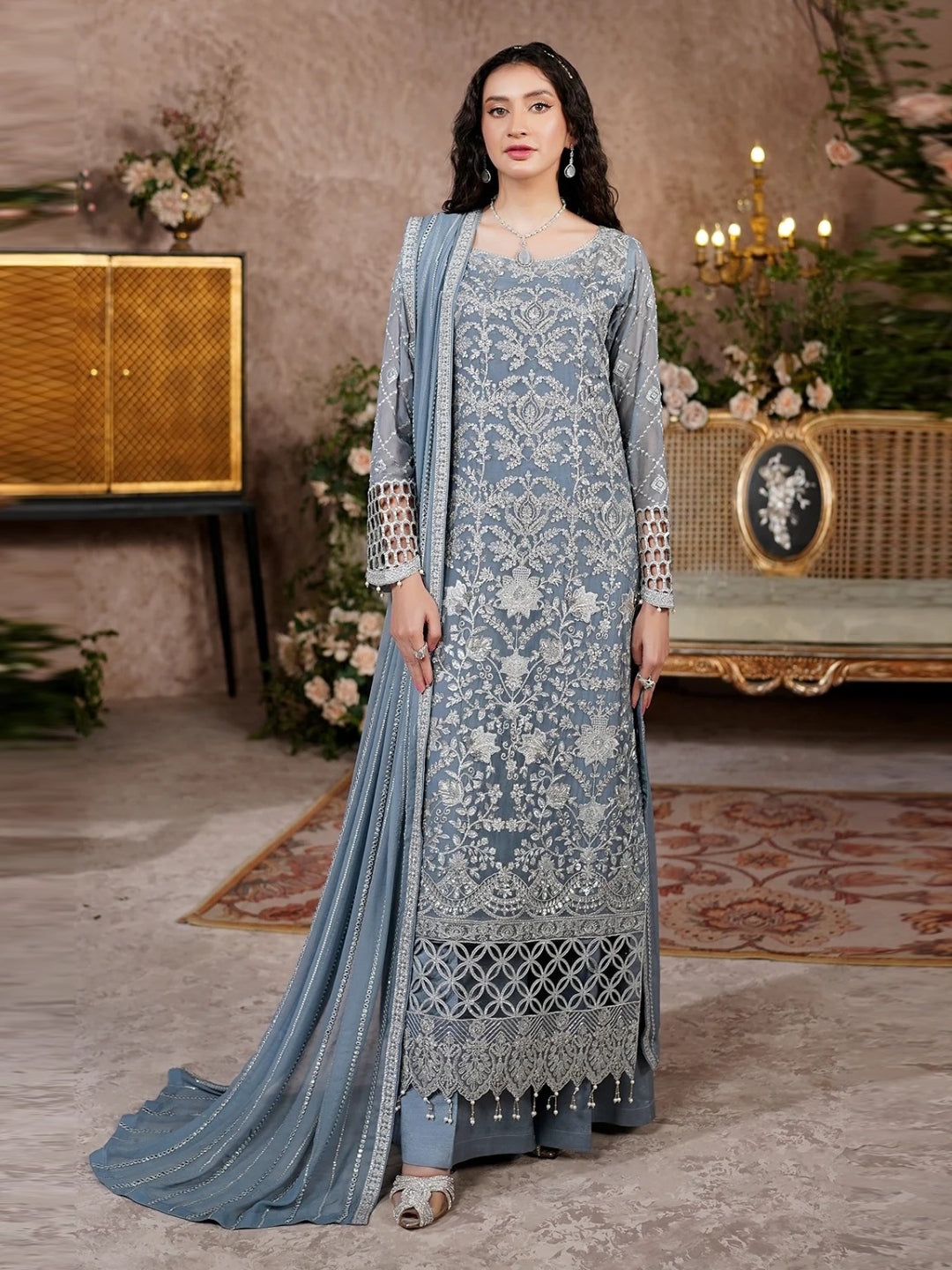grey and blue pakistani dress Dresses hangings and accessories are