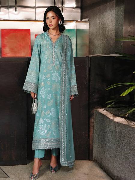 Aqua Jacquard Embroidered Premium Festive Wear Pakistani Dress by Fabricoz USA