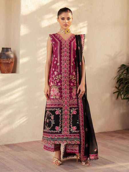 Wine Exclusive Lawn Heavy Embroidered Luxury Wear Pakistani Dress by Fabricoz USA