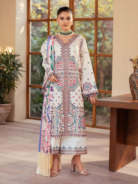 Ivory Exclusive Lawn Intricate Embroidered Premium Wear Pakistani Dress by Fabricoz USA