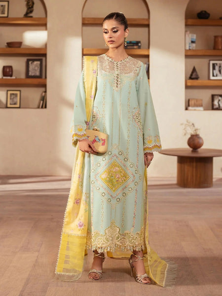 Mint Green Exclusive Lawn Intricate Embroidered Pakistani Dress by Fabricoz USA
