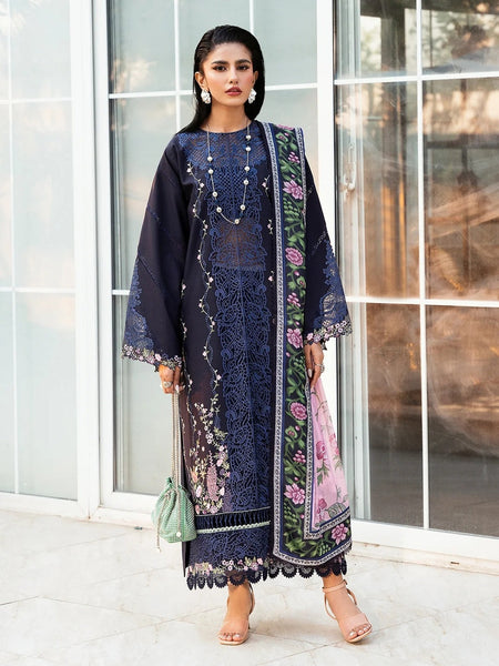 Navy Blue Lawn Heavy Embroidered Pakistani Dress by Fabricoz USA