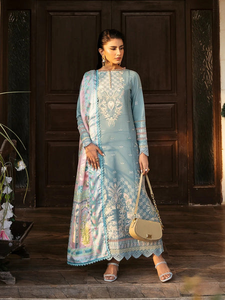 Powder Blue Lawn Intricate Embroidered Royal Wear Pakistani Dress by Fabricoz USA