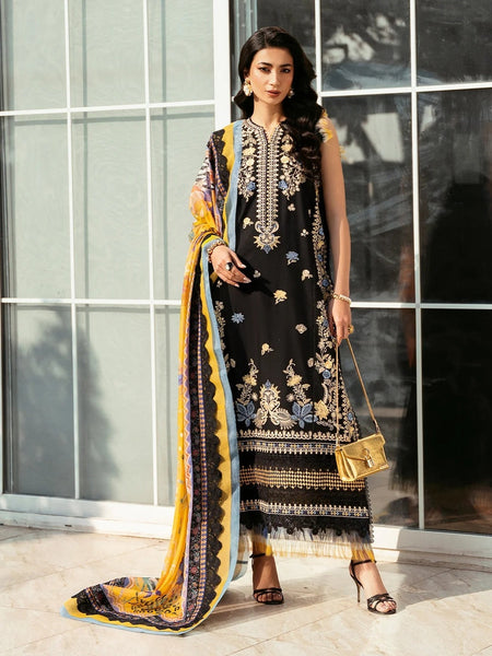 Black Lawn Heavy Embroidered Couture Wedding Wear Pakistani Dress by Fabricoz USA