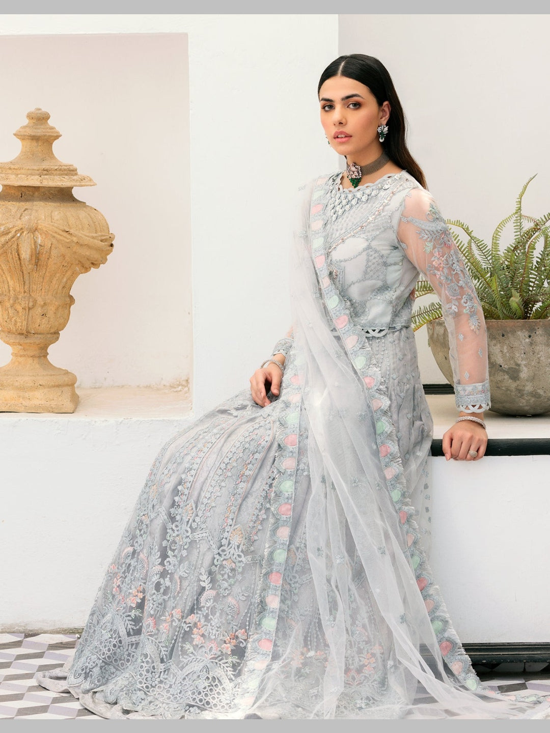 Net Maxi Dress Silk Embroidery Net Maxi Dress Silk Embroidery
