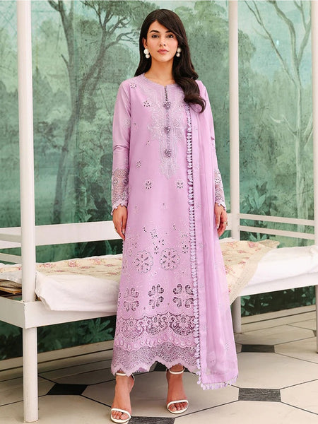 Lilac Pink Lawn Chikankari Embroidered Straight Cut Pakistani Salwar Kameez by Fabricoz USA