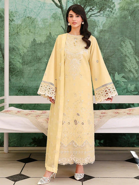Butter Yellow Lawn Chikankari Embroidered Straight Cut Pakistani Salwar Kameez by Fabricoz USA