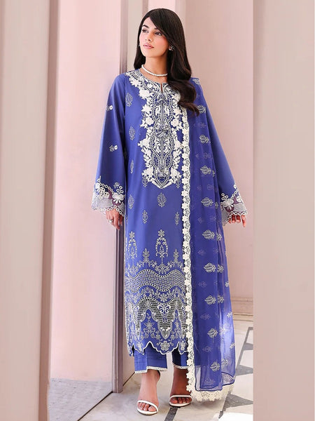 Royal Blue Lawn Chikankari Embroidered Straight Cut Pakistani Salwar Kameez by Fabricoz USA
