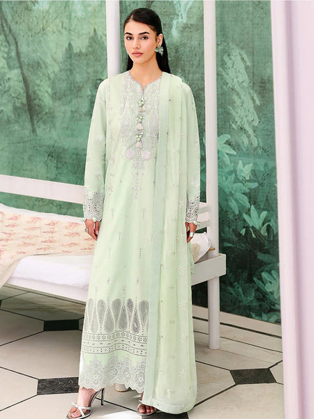 Mint Green Lawn Chikankari Embroidered Straight Cut Pakistani Salwar Kameez by Fabricoz USA