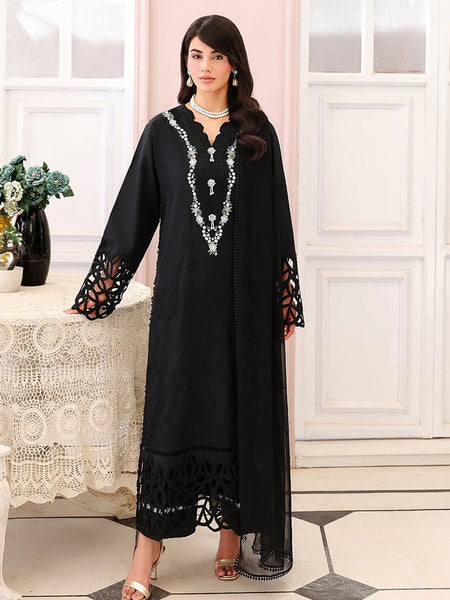 Black Lawn Chikankari Embroidered Straight Cut Pakistani Salwar Kameez by Fabricoz USA