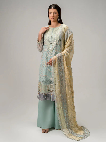Mint Green Chiffon Zari Embroidered Royal Pakistani Dress by Fabricoz USA