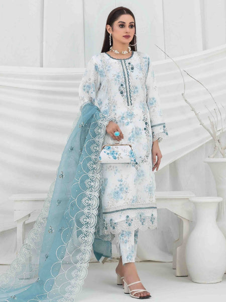 Blue Pakistani Dress - Heavy Embroidered Organza
