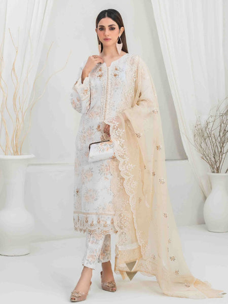 White Salwar Kameez - Heavy Embroidered Organza