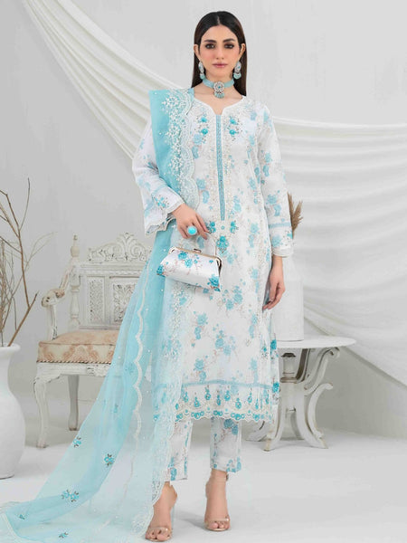 White Salwar Kameez - Heavy Embroidered Organza