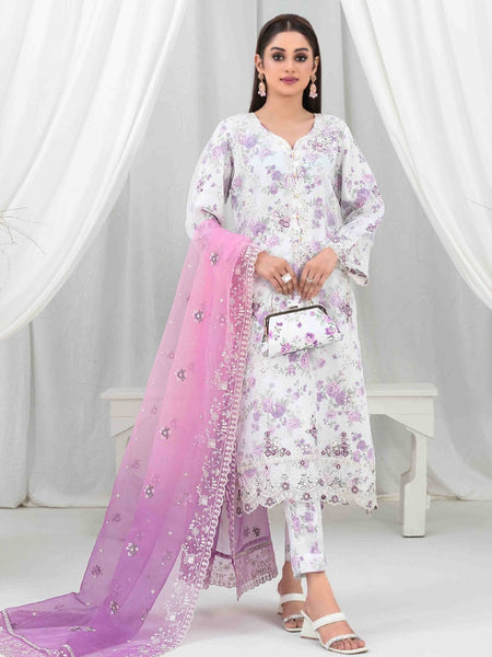 White Salwar Kameez - Heavy Embroidered Organza