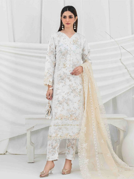 White Salwar Kameez - Heavy Embroidered Organza
