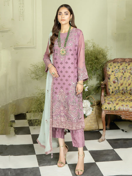 Pink Salwar Kameez - Embroidered Viscose Chiffon