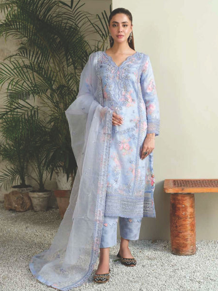 Blue Pakistani Dress - Embellished Organza