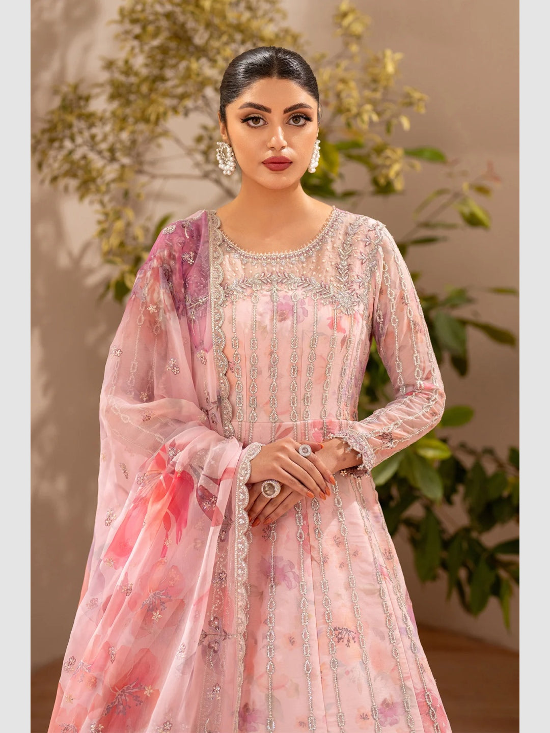 Blush Pink Chiffon Heavy Embroidered A-Line Elegant Wedding Wear Blush Pink Chiffon Heavy Embroidered A-Line Elegant Wedding Wear