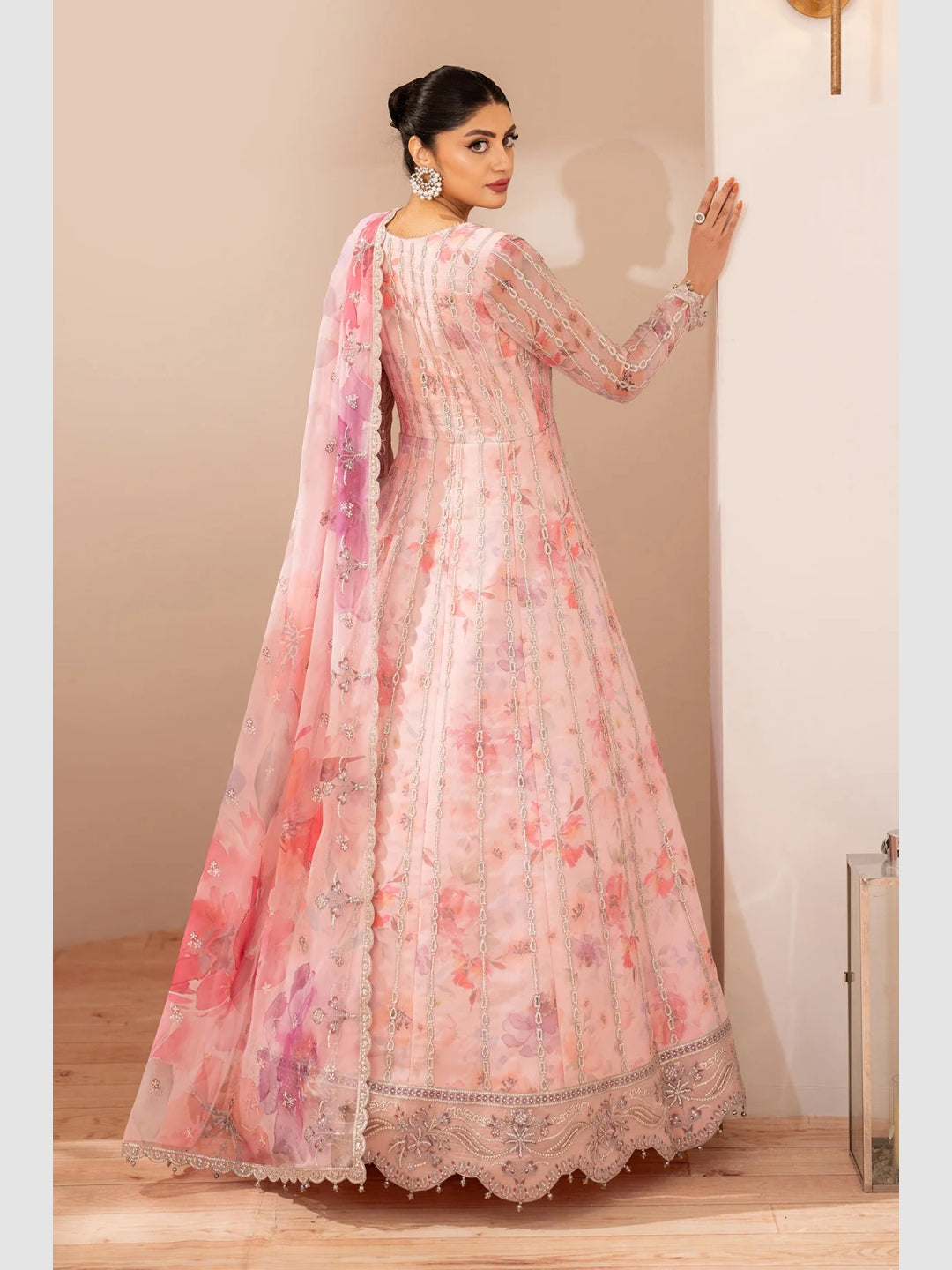 Blush Pink Chiffon Heavy Embroidered A-Line Elegant Wedding Wear Blush Pink Chiffon Heavy Embroidered A-Line Elegant Wedding Wear