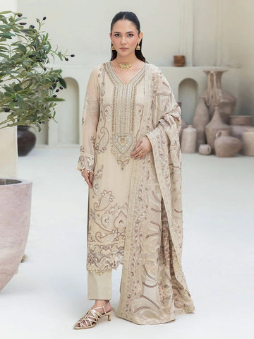Ivory Chiffon Intricate Embroidered Premium Wear Salwar Kameez by Fabricoz USA