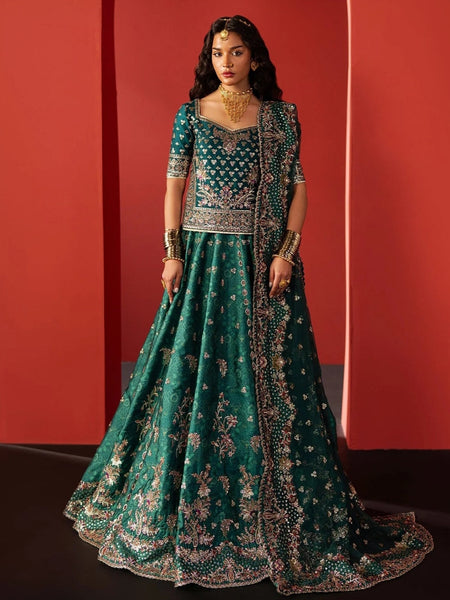 Emerald Green Rawsilk Heavy Embroidered Luxury Pakistani Dress by Fabricoz USA