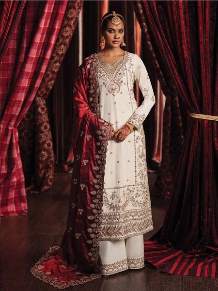 Ivory Rawsilk Heavy Zari Work Luxury Wear Pakistani Dress by Fabricoz USA