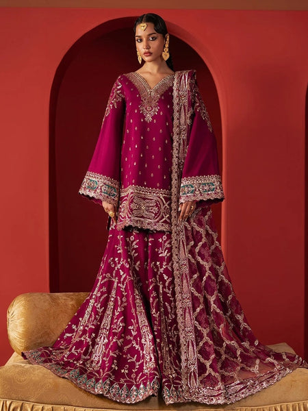 Magenta Rawsilk Heavy Zari Work Luxury Pakistani Dress by Fabricoz USA