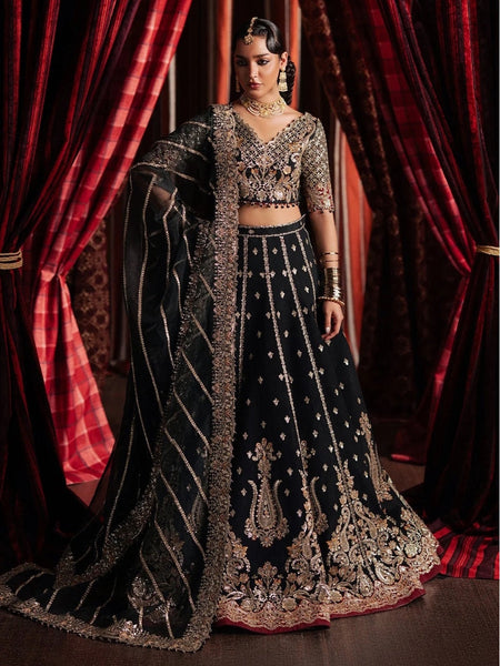 Midnight Black Rawsilk Heavy Zari Work Luxury Lehenga Choli by Fabricoz USA