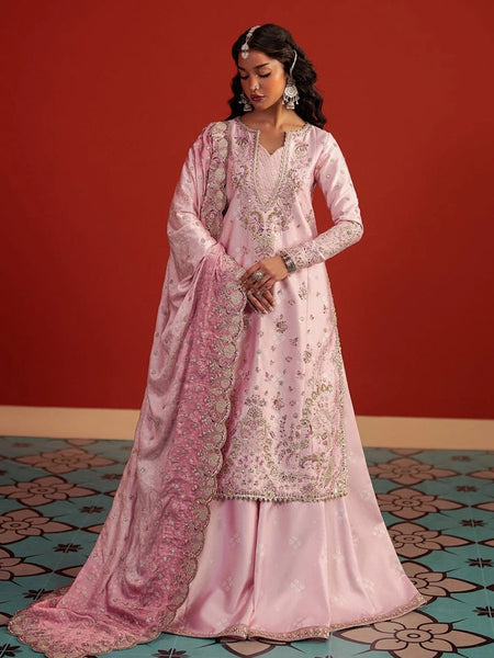 Pastel Pink Rawsilk Finely Embroidered Elegant Pakistani Dress by Fabricoz USA