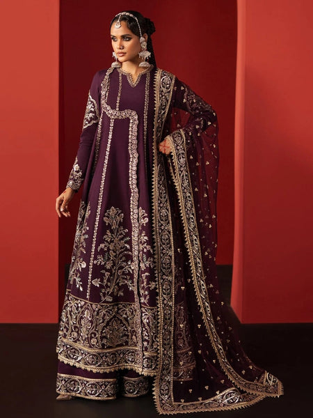 Purple Rawsilk Heavy Zari Work Luxury Pakistani Dress by Fabricoz USA