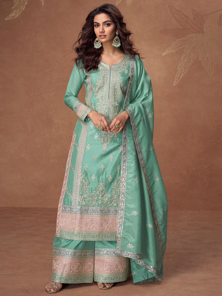 Green Salwar Kameez - Organza Art Silk
