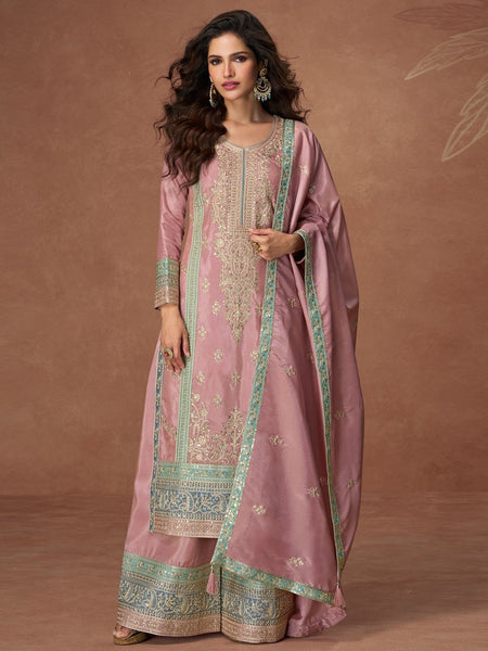 dusty pink indian dress Dusty Rose Simmer Silk Kameez with Skirt Suit For Indian & Pakistani Wedding Festival