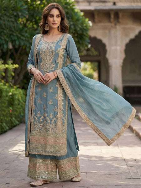 pastel blue indian dress NEW WEDDING PAKISTANI PARTY WEAR DRESS SKY BLUE PALAZZO SUIT BOLLYWOOD INDIAN