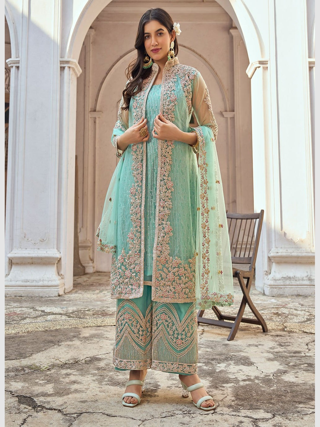 Salwar Kameez Mantra Indian Dresses Indian Dress Green Premium Chinnon Silk Salwar Kameez Mantra Indian Dresses Indian Dress Green Premium Chinnon Silk