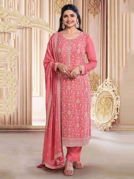 Purple Indian Dress - Thread Embroidery on Chinon