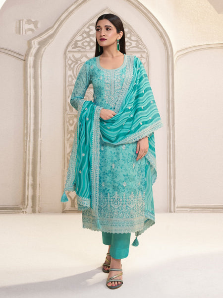 Straight Salwar Kameez - Organza Embroidered