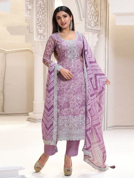 Straight Salwar Kameez - Organza Embroidered