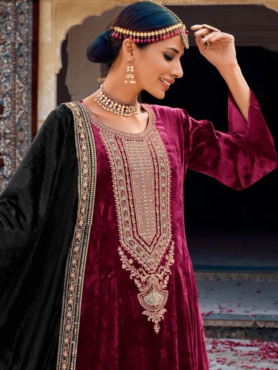 Indian Dress Red Viscose Velvet Designer Indian Dress Red Viscose Velvet Designer