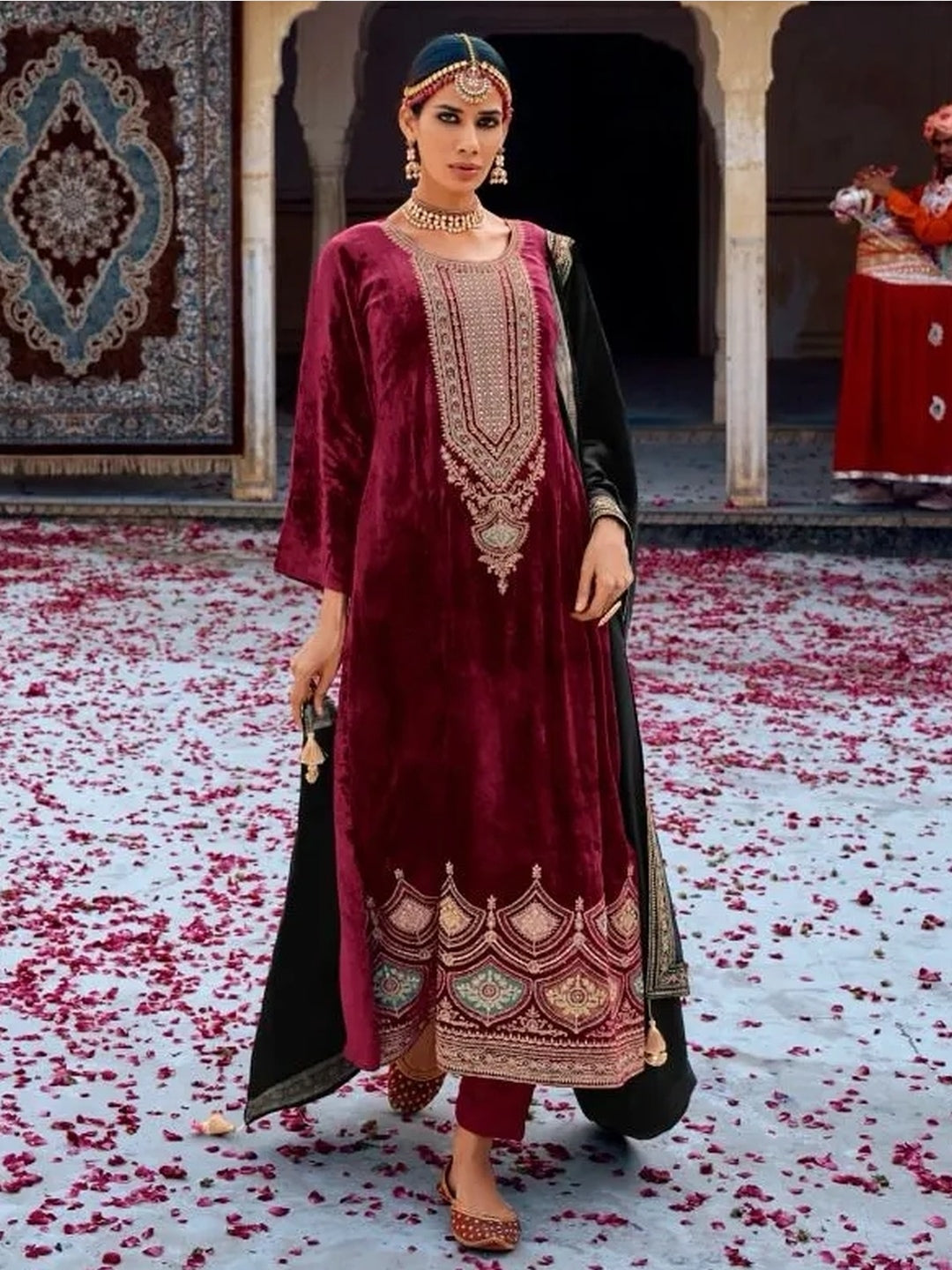 Indian Dress Red Viscose Velvet Designer Indian Dress Red Viscose Velvet Designer