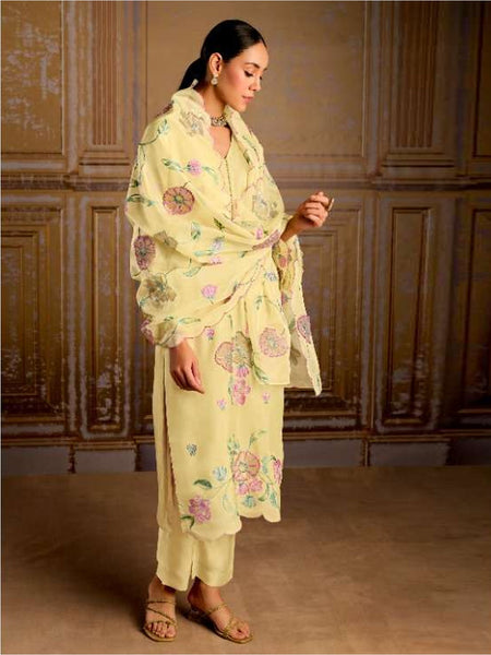 Yellow Salwar Kameez - Art Silk Embroidered