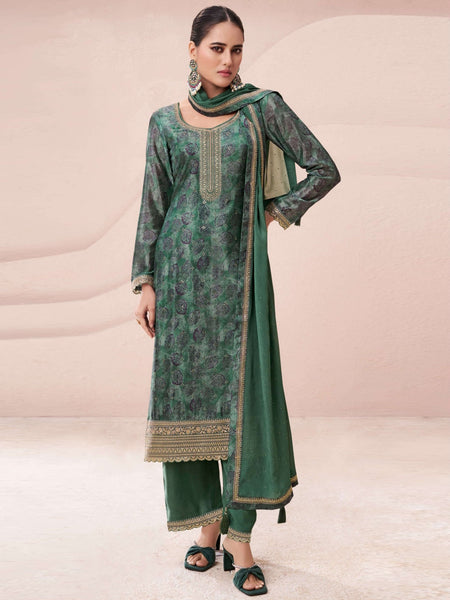 Straight Salwar Kameez - Chinon Embroidered