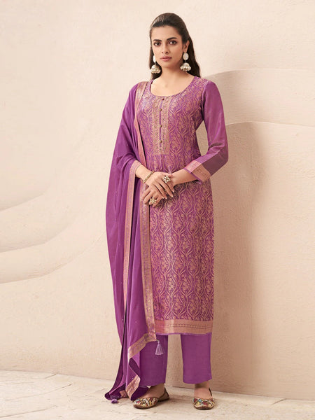 Pink Indian Dress - Embroidered Jacquard