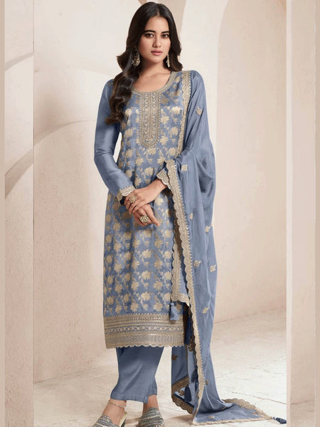 Silk Salwar Kameez - Silk Jacquard Embroidery