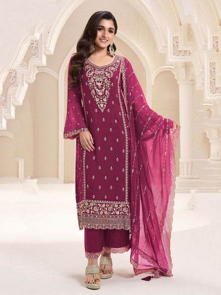 Pant Indian Dress - Embroidered Silk Chiffon